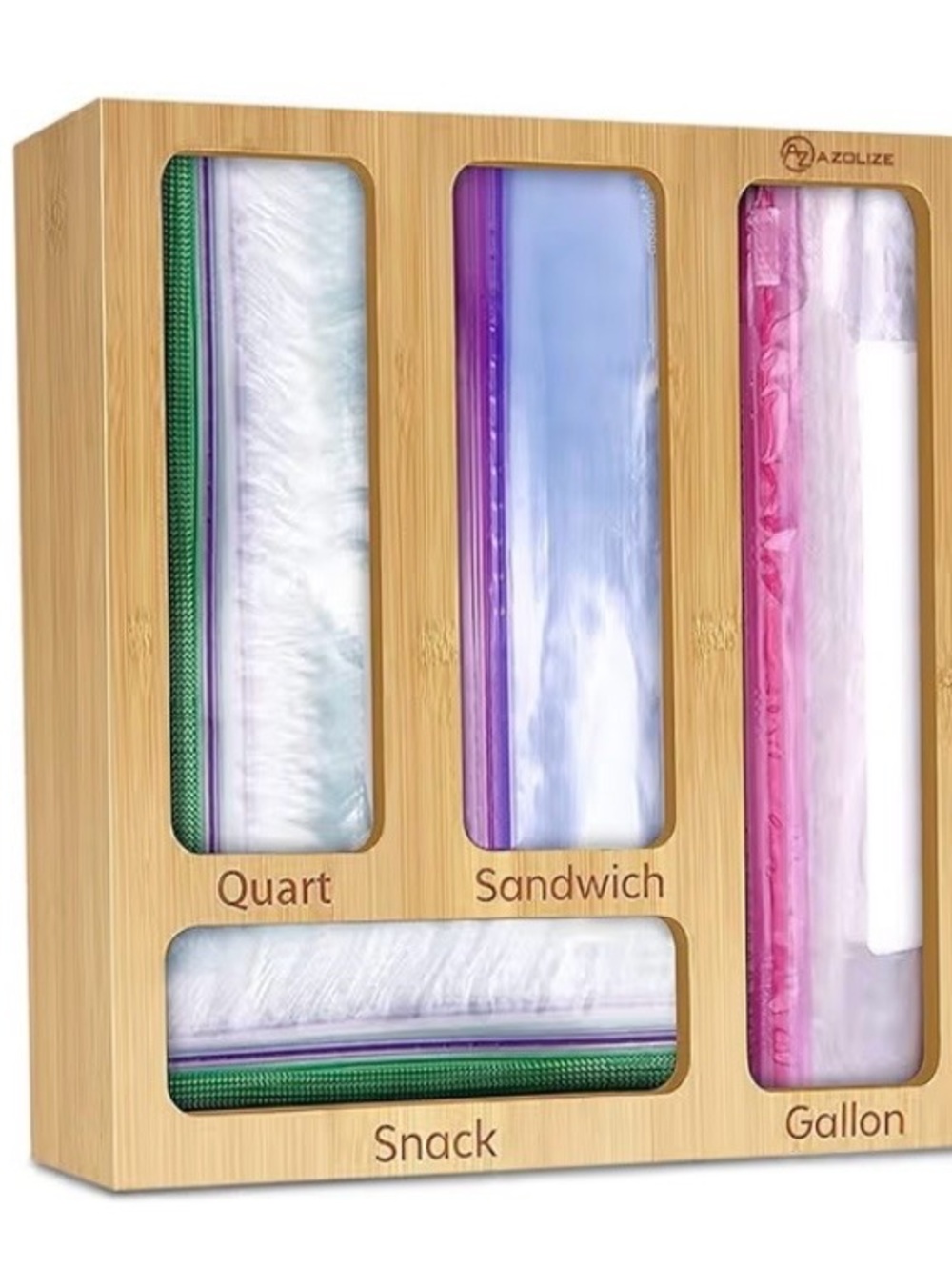 Azolize Premium Bamboo Food Storage Bag Organizer NIB
